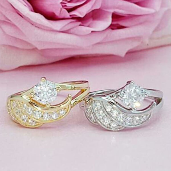 Kvinnerring Cubic Zirconic Innlagt rund Legering Angel Wing Form Giftering Forslagsring Silver US 8