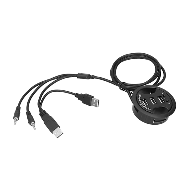 3 Ports Desktop USB HUB Højhastighedsudvidelse Rund HUB med 3,5 mm Lydhul til Computer Mikrofon Telefon