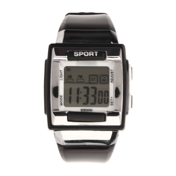 Digitaalinen watch Fashion Quadrate vedenpitävä suuren näytön valaiseva elektroninen watch päivittäiseen urheiluun, musta