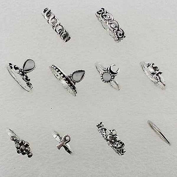 10 st/ set dam punk vintage strass etsad ihålig midi knogring set Silver