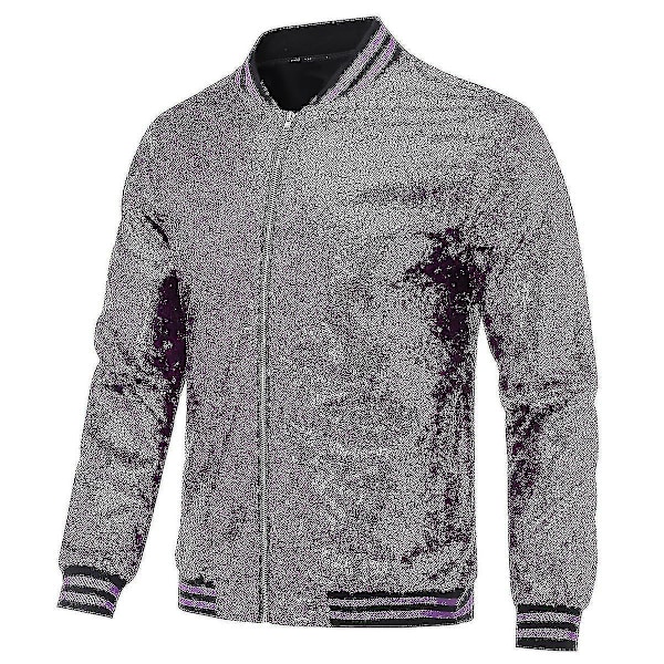 Herre Sequin Fest Bomber Jakke - Moderigtig og Afslappet 2XL Lilla