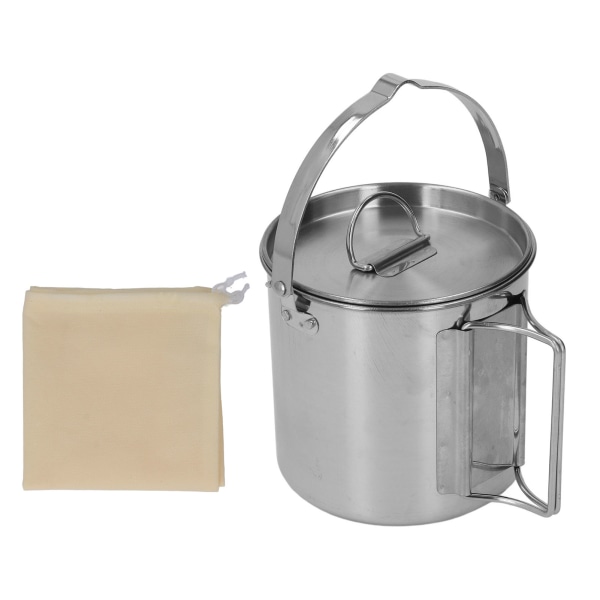 1,2L campingvattenkokare i rostfritt stål Bärbar tekanna Kaffekanna Utomhuskokkärl för vandring Camping picknick