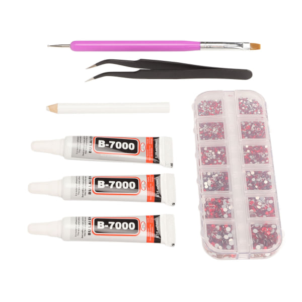 Rhinestones Lim Kit Krystalglas Rhinestones Lim Gel Kit til gør-det-selv-tøj Stof Sko Smykker Making Nail Art Rød