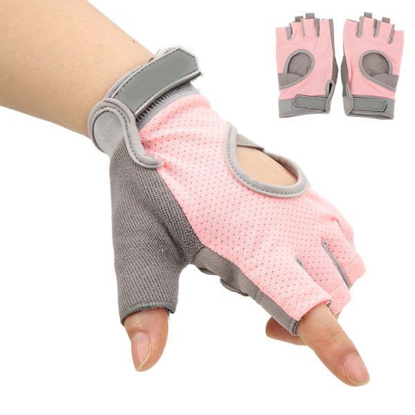 1 par Andningsbara träningshandskar Kvinnor Tyngdlyftning Sport Ridning Halvfinger Halkfri Slitbeständig skyddsutrustning Rosa S (för 16-18 cm handflatabredd)