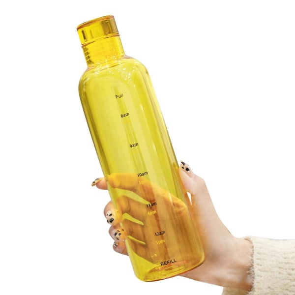 500 ml lekkasjesikker gjennomsiktig tekar vannflaske med tidsskalatrykk for kontor (gul)
