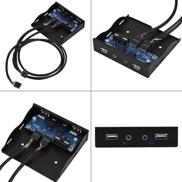 USB2.0 HDAUDIO Floppy Frontpanel 3.5' 9Pin til 2 USB2.0 Interface med Mikrofon Audio