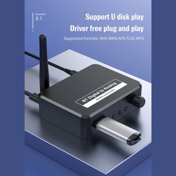 Digital til Analog Audio Converter Bluetooth 5.1 RCA Digital til Analog Receiver Converter til PS3 til PS4 DVD Hjemmebiograf