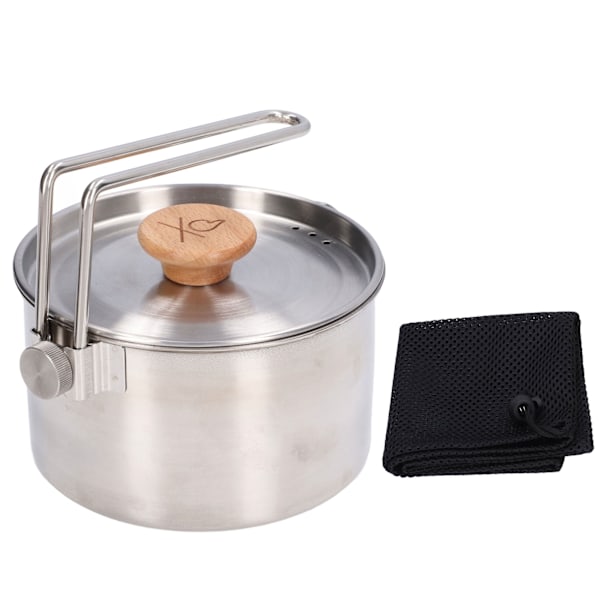 1000 ml Camping Gryta Rostfritt Stål Bärbar Utomhus Te Kaffe Gryta med Avtagbart Handtag för Picknick Vandring