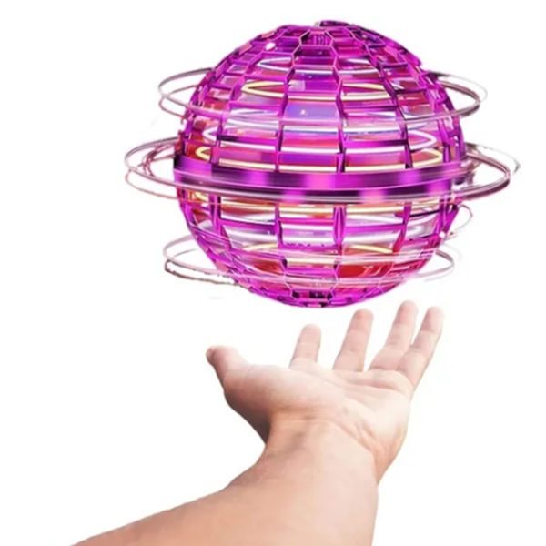 Flyvende bold legetøj farverigt lys USB opladning intelligent sensor plast roterende flyvende bold globe lilla pink