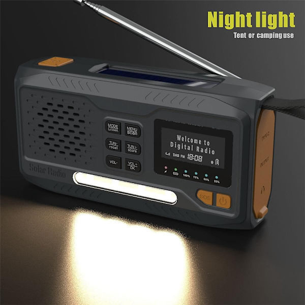 Dab/FM Bluetooth Radio Bærbar Solar Radio Receiver Nødradio Utomhus Håndsveiv Radio