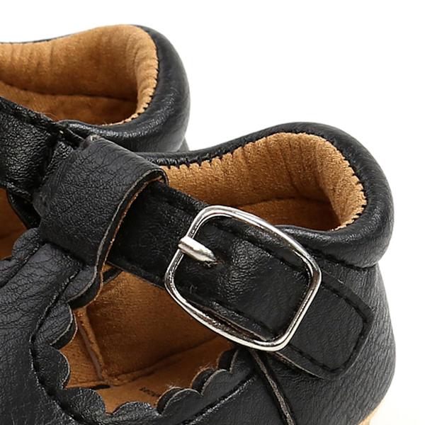 Baby Sandaler Læder Overdel Gummisål Anti Slip Blød Komfortabel Let Åndbar Toddler Gå Sko Sort 12cm/4.7in (til 6 til 12 måneder)