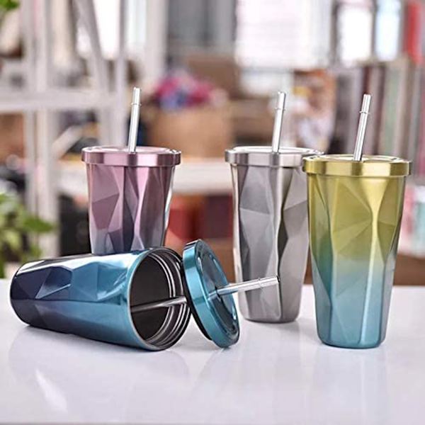 Gradient rostfritt stål koppar med sugrör Dricka tumblers Resa Bärbara sugrör koppar