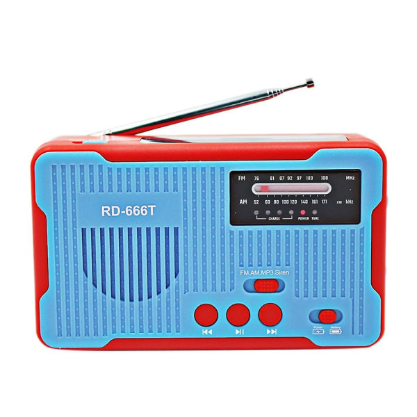 Emergency Radio Solar AM/FM Radio Handvev Radio med Emergency Siren Ficklampa Strömbatteri, Blå