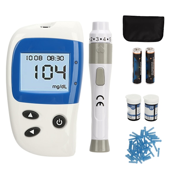 Blodsukkermåler Kit Lancing Pen 50 Teststrimler Høj Præcision Automatisk Blodsukker Test Kit Type 1