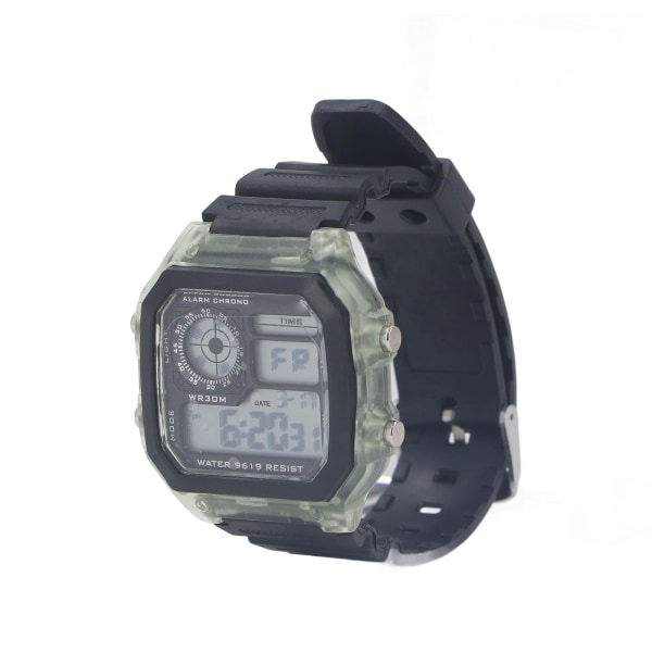 Elektronisk sportsur 12 24 timer vandtæt digitalt armbåndsur med lysende alarmtidsfunktion Transparent Grøn