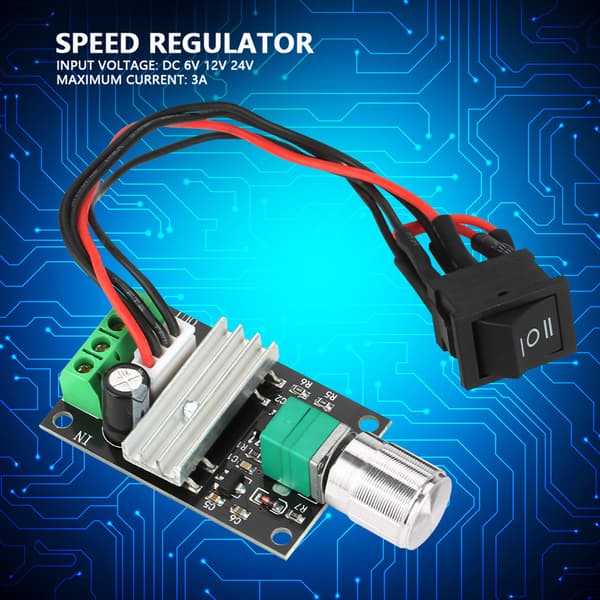 PWM Motorhastighetskontroller - 3A Reversibel Regulator, 6V/12V/24V, med Bryter (1 Stk)