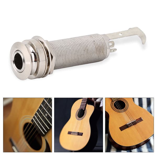 1/4inch Cylinder Lang Gevind End Pin Output Jack Socket til Elektrisk Guitar Bas (Sølv)