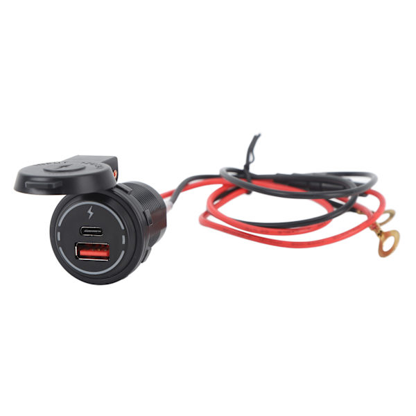 30W Dual Port USB Type C Biltelefonoplader med Fjederdæksel Type C Motorcykeloplader til PD DC12‑24V