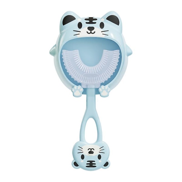 Blå silikon U-formet tannbørste for barn for 360 graders grundig rens og babymunnpleie