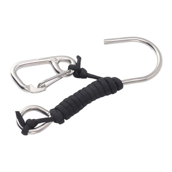 Dykning Rostfritt stål Enkelkrok Dykarrevkrok med lanyard Quick Release Spänne Svart