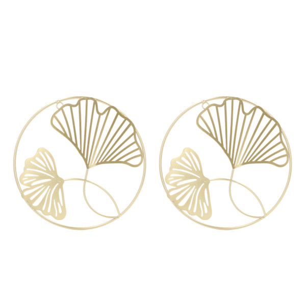 2 st guld väggdekor järnkonst 3D stereo ginkgo blad väggskulptur för soffa bakgrund entré matsal studie