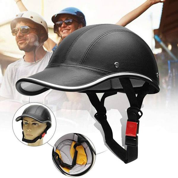 Motorcykel-halvhjälm Baseball-halvansiktshjälm med justerbar rem Huvudskydd Vindtät skyddshjälm