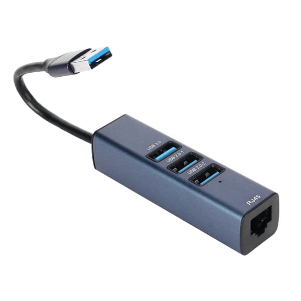 USB til Ethernet-adapter med 4 porter, 100 Mbps, 5 Gbps, aluminiumlegering, USB 3.0-hub for bærbare datamaskiner, stasjonære datamaskiner og nettbrett