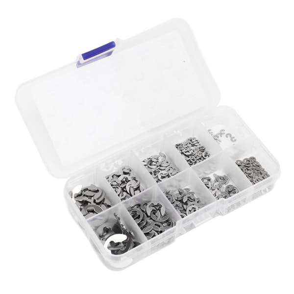 580 st E Circlip Bricka Set med Förvaringslåda Rostfritt Stål Fast Fixering E Typ Låsbricka Silver