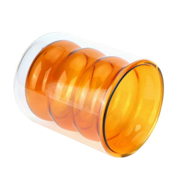 200 ml dobbeltlags glasskrus, varmebestandig, 3-dimensjonal spiralkopp for kontor, hjem og skole (gul)