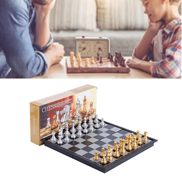 Magnetiskt Reseschack, Vikbart, Bärbart, Pedagogiskt, Guld- och Silverimitationsporslin, Reseschackspel