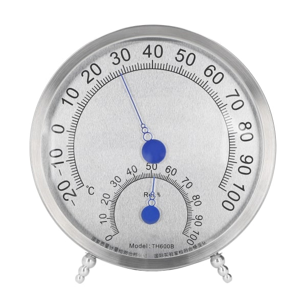 Rundt termometer i rustfritt stål, vanntett, varmebestandig termometer hygrometer for utendørs bruk med holder