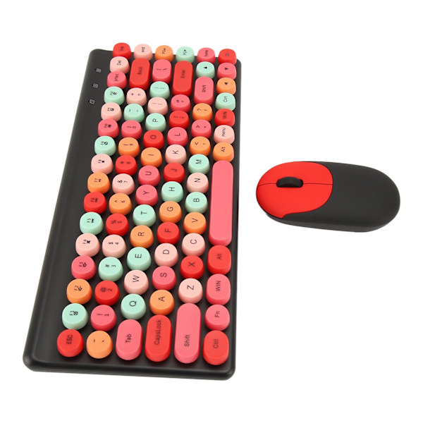 Trådløst tastatur og mus Retro fargerikt rundt tastatur med 86 taster tastatur med 2,4G trådløs mus for PC Bærbar datamaskin Svart