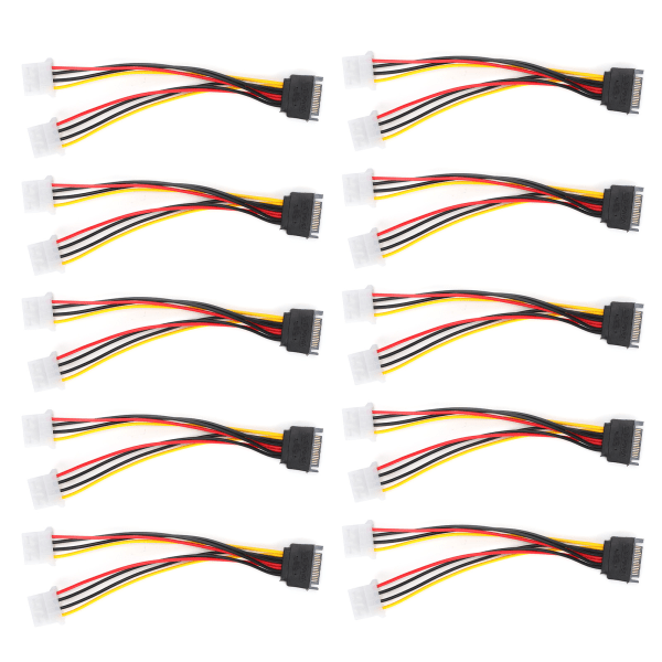 10 stk SATA-strømledning 15-pins hann- til dobbel 4-pins hunn-tilkoblingslinje for lading av dataoverføring