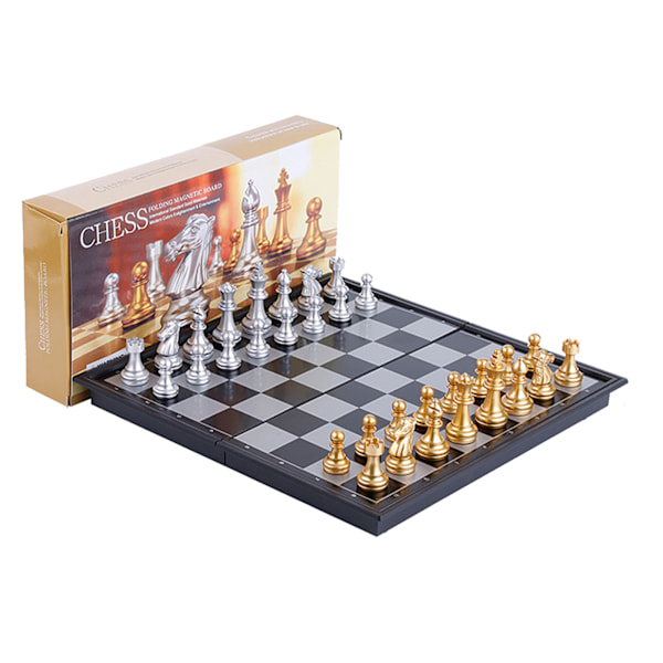 Magnetiskt Reseschack, Vikbart, Bärbart, Pedagogiskt, Guld- och Silverimitationsporslin, Reseschackspel