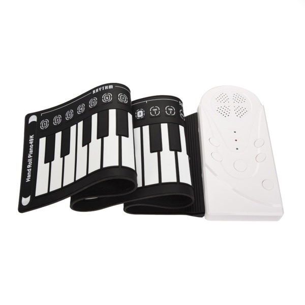 Bærbart elektronisk keyboard med 49 tangenter, håndrullende klaver til børn, børn, begyndere (hvid)