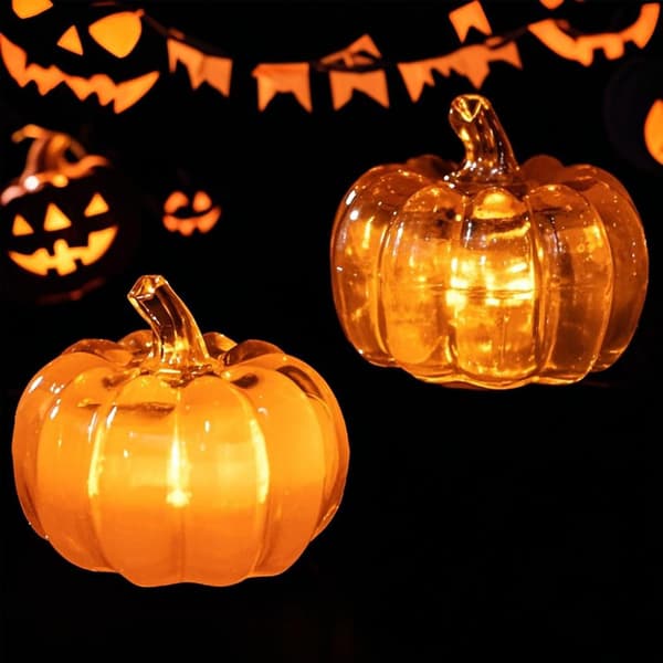 Høstdekorasjon gresskardekorasjon med LED-lys, høstdekorasjon halloween-gresskar (gul)