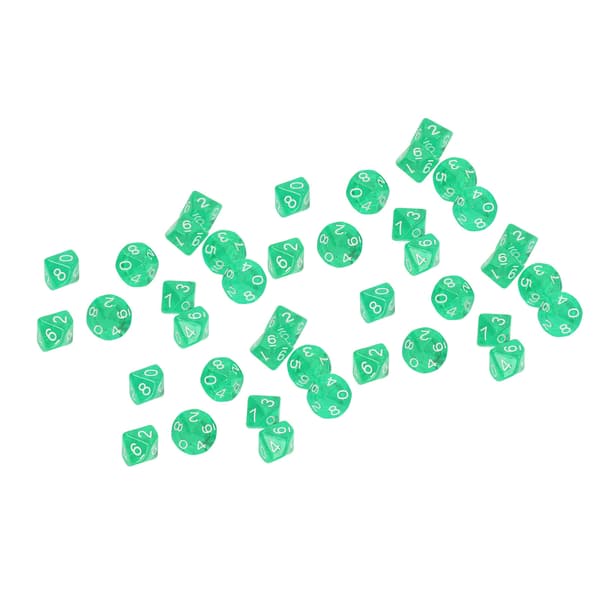40 STK. Talterninger 10-sidet Plast Polyhedral Terningesæt til Brætspil Undervisning Underholdning Grøn
