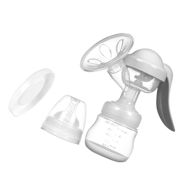 Manuell bröstpump i silikon, bärbar, 150 ml, stark sugkraft, läckagesäker, mjölksamlare, vit