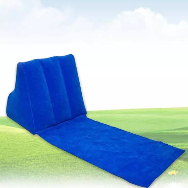 Triangelkudde Strandmatta PVC Flockande Uppblåsbar Strandstol Kudde Vikbar Strandkuddematta för utomhuscamping Strand Royal Blue