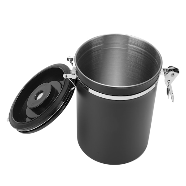 Kaffebeholder i rustfrit stål med lufttæt beholder til kaffe med 30 ml ske og datosporing, kaffekande til opbevaring af 1,8 l, sort