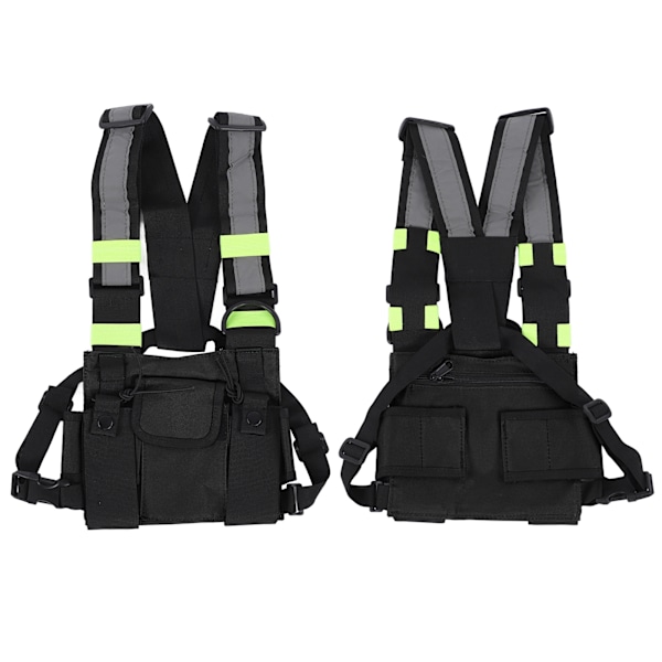 Multifunktionell Vattentät Bröstväska i Nylon Reflex Säkerhetsväst för Utomhusbruk (Svart Fluorescerande Grön)