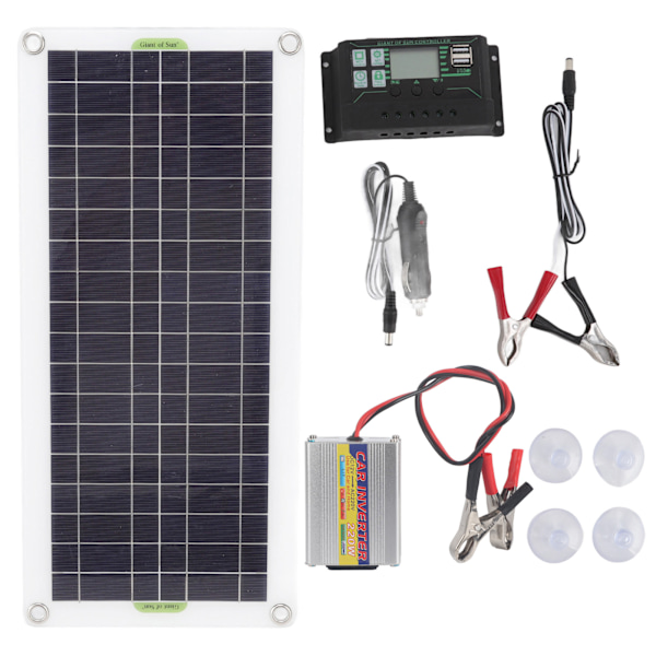 12V till 220V 30W solcellsladdningspanel 220W solcellsomvandlare batteriladdarkit för camping vandring 10A