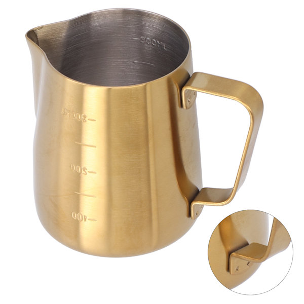 Melkeskummer i rustfritt stål, kaffekanne, kopp, skumfremstilling for Latte Art, matt gull, 350 ml