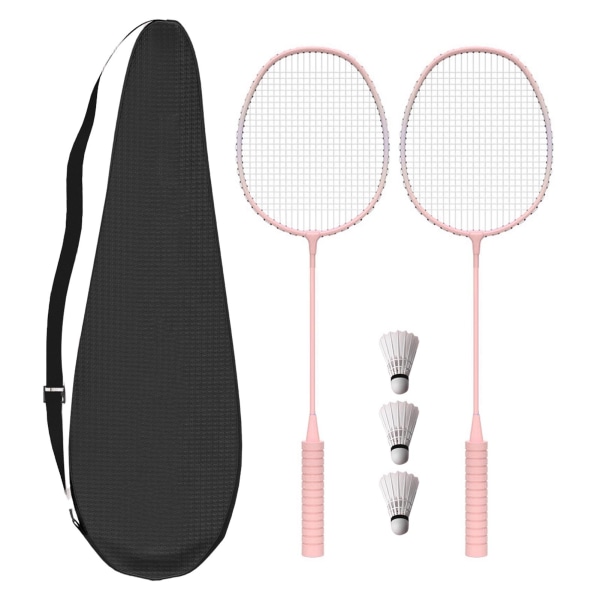 Badmintonracketsett for utendørs bakgårdsspill Inkludert 2 racketer 3 nylonskytter 1 bæreveske for nybegynnere Voksne Rosa