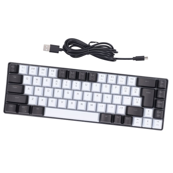 Membran Gaming Keyboard 68 Taster RGB Bakgrunnsbelyst Ergonomisk USB-grensesnitt Datatastatur for Win System Office Family Svart Hvit