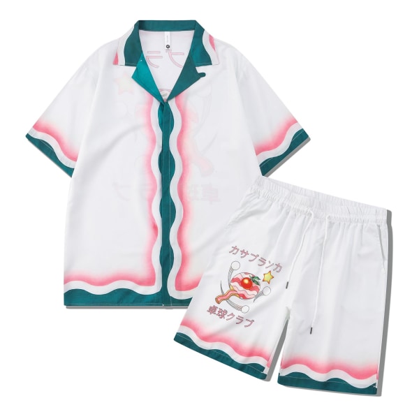 Stadium Print Casablanca Tennis Club kortärmad skjorta och shorts set, unisex för sommaren, casual hiphop hawaiiansk strandstil CA38 XL