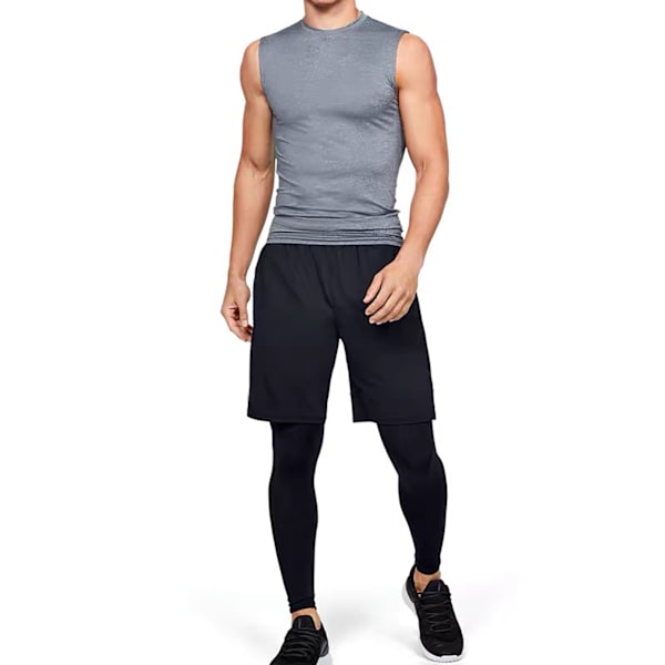 Män 2 i 1 Atletiska Leggings Löpbyxor Stretchiga Snabbtorkande Träningsbyxor med Fickor för Utomhussporter Svart XXL
