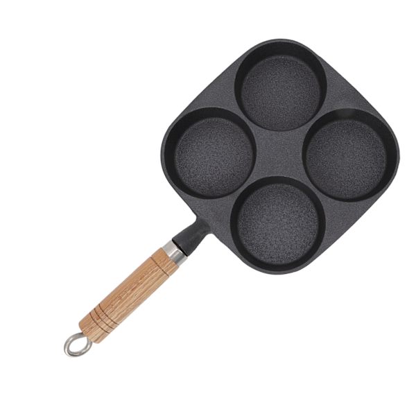 Egg Pan 4 Cup Egg Frying Pan med trehåndtak for frokostpannekaker Omeletter