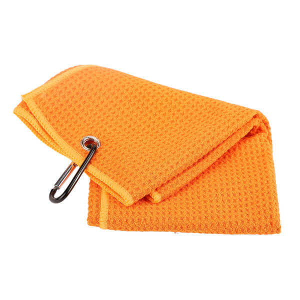 Mikrofiber golfhandduk våffelmönster Fitness svettabsorberande handdukar med karbinhakeklämma för träningssport Orange