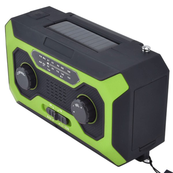 Handvevad Nödradio AM/FM Växling Batteriindikator Ficklampa Solcellsladdare för Utomhuscamping Grön EU-version